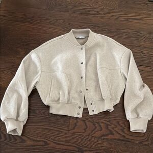 Zara Cropped Bomber Jacket in Light Beige